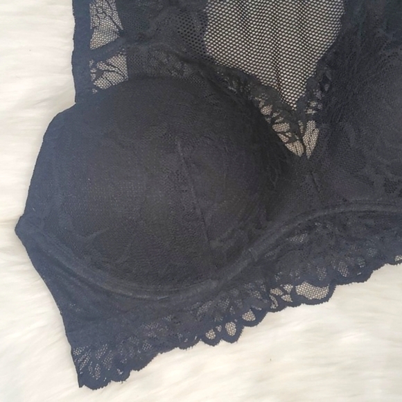 2016 Victoria's Secret PINK Black Floral Lace Sheer Chest Bralette Size Medium - Picture 4 of 13